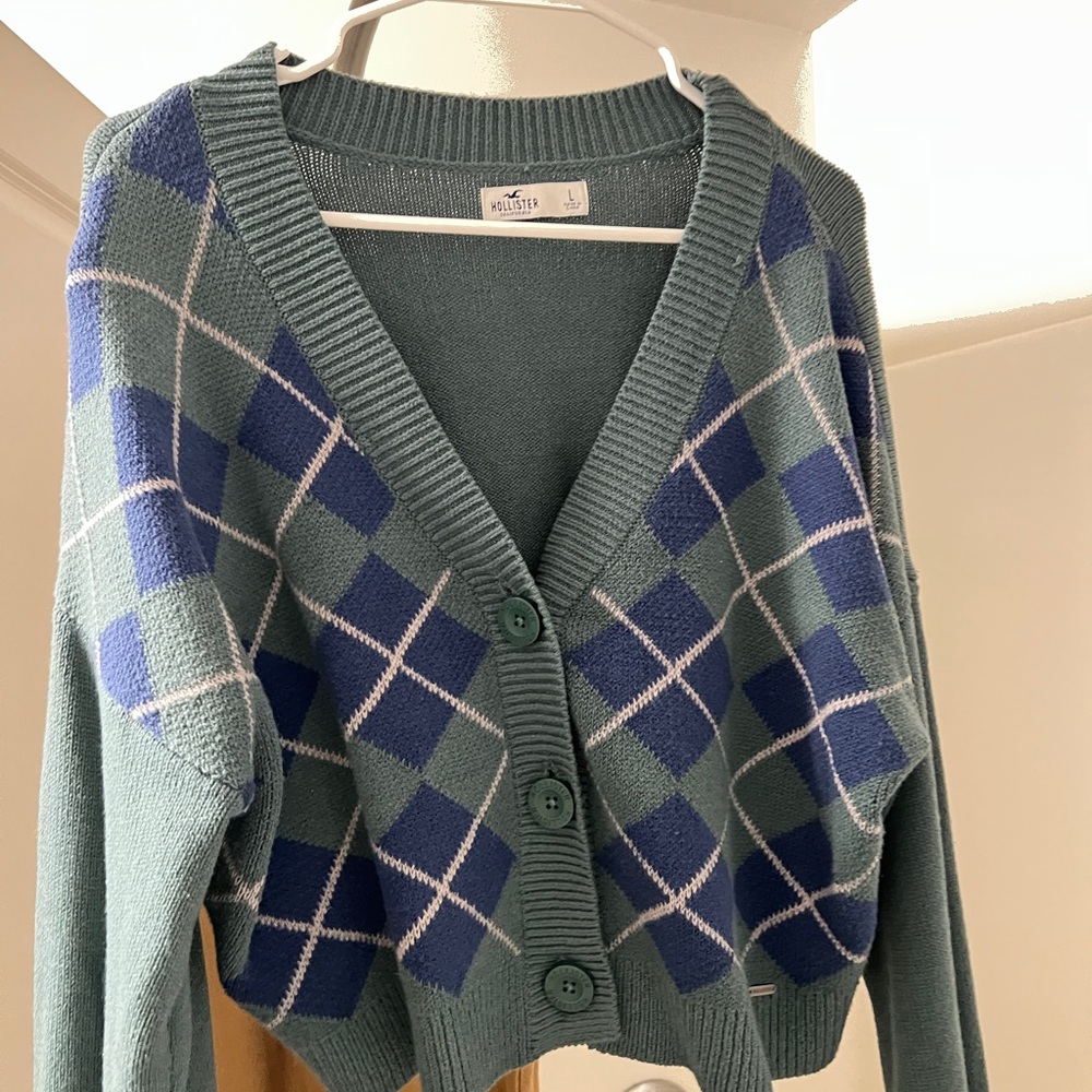 Hollister green&navy cardigan